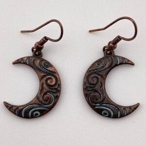 Crescent Moon Patina Earrings